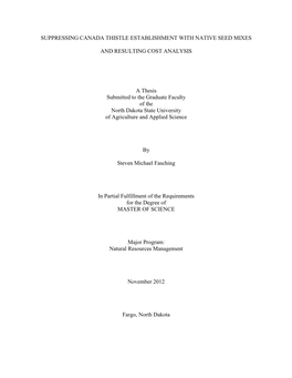 Suppressing Canada Thistle Establishment with Native Seed Mixes