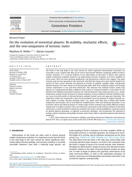 On the Evolution of Terrestrial Planets: Bi-Stability, Stochastic Effects, and the Non-Uniqueness of Tectonic States