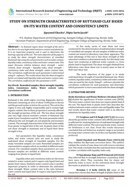 Study on Strength Characteristics of Kuttanad Clay Based on Its Water Content and Consistency Limits