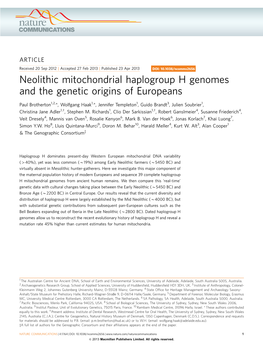 Neolithic Mitochondrial Haplogroup H Genomes and the Genetic Origins of Europeans