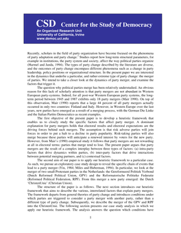 Explanatory Factors for the Merger of Political Parties