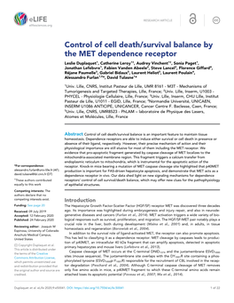 Control of Cell Death/Survival Balance by the MET Dependence Receptor