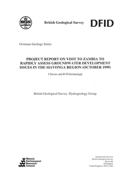 Project Report on Visit to Zambia to Rapidly Assess Groundwater Development Issues in the Sia Vonga Region (October 1999)