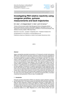 Investigating PAH Relative Reactivity Using Congener Profiles, Quinone Measurements and Back Trajectories