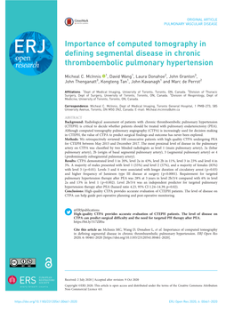 Importance of Computed Tomography in Defining Segmental Disease in Chronic Thromboembolic Pulmonary Hypertension