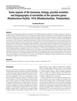 Some Aspects of the Taxonomy, Biology, Possible Evolution and Biogeography of Nematodes of the Spirurine Genus Rhabdochona Raill