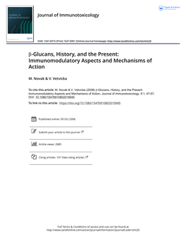 Β-Glucans, History, and the Present: Immunomodulatory Aspects and Mechanisms of Action