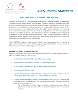 Principles for Health Care Reform