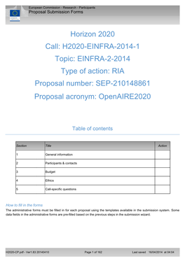 SEP-210148861 Proposal Acronym: Openaire2020