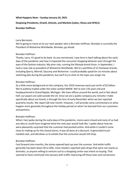 What Happens Next – Sunday January 24, 2021 Despising Presidents, Orwell, Schools, and Markets (Labor, Shoes and Spacs) Brendan Hoffman