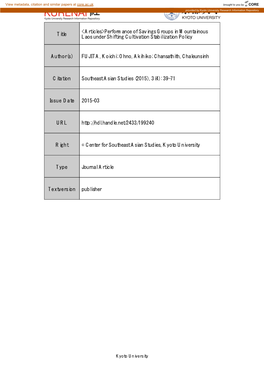 Performance of Savings Groups in Mountainous Laos Under Shifting Cultivation Stabilization Policy Author(S