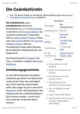 Die Csárdásfürstin – Wikipedia 26.10.19, 18*37 Die Csárdásfürstin