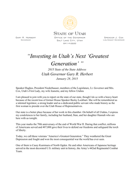 “Investing in Utah's Next 'Greatest Generation' ”