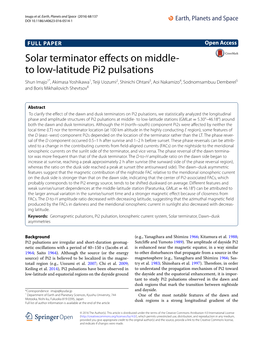 Solar Terminator Effects on Middle- to Low-Latitude Pi2 Pulsations