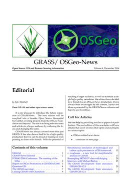 GRASS/ Osgeo-News Open Source GIS and Remote Sensing Information Volume 4, December 2006