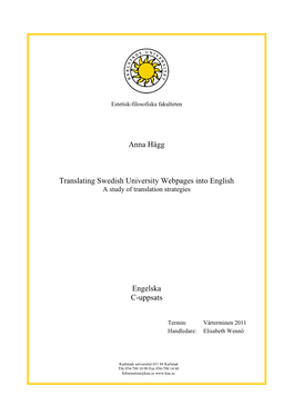 Anna Hägg Translating Swedish University Webpages Into English