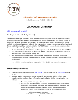 California Craft Brewers Association CCBA Growler Clarification