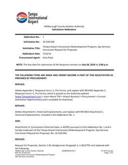 Hillsborough County Aviation Authority Solicitation Addendum