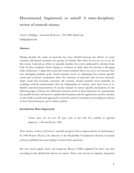 A Trans-Disciplinary Review of Network Science