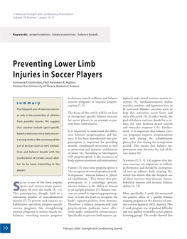 Preventing Lower Limb Injuries in Soccer Players Asimenia F.Gioftsidou,Phd,Paraskevi K.Malliou Democritus University of Thrace,Komotini,Greece