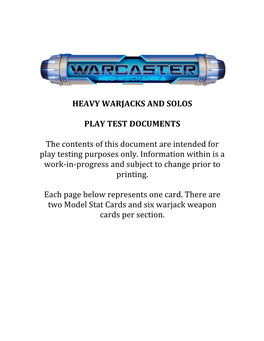 HEAVY WARJACKS and SOLOS PLAY TEST DOCUMENTS The