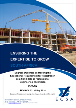 Degrees Diplomas As Meeting the Educational Requirement for Registration As a Candidate Or Professional Engineering Technician E-20-PN REVISION 22: 31 May 2019