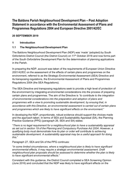 The Baldons Parish Neighbourhood Development Plan – Post Adoption