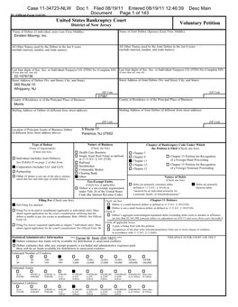 United States Bankruptcy Court Voluntary Petition