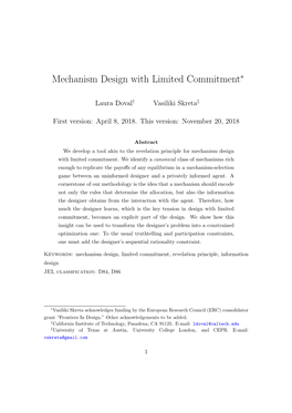 Mechanism Design with Limited Commitment∗