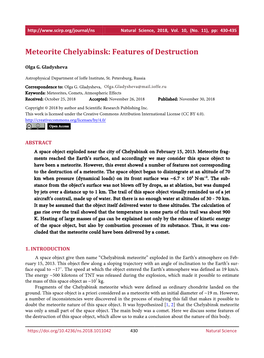 Meteorite Chelyabinsk: Features of Destruction