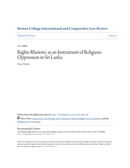 Rights Rhetoric As an Instrument of Religious Oppression in Sri Lanka Tracy Hresko