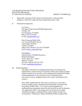 Nonnative Fish Control in the Green River, and Associated Tributaries, Within the Uintah and Ouray Indian Reservation, Utah