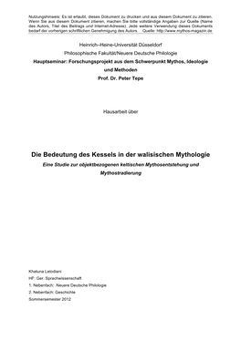 Die Bedeutung Des Kessels in Der Walisischen Mythologie Eine Studie Zur Objektbezogenen Keltischen Mythosentstehung Und Mythostradierung