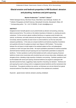 Glacial Erosion: Plucking and Abrasion As a Function of Bedrock Properties