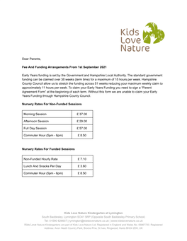 Dear Parents, Fee and Funding Arrangements from 1St September