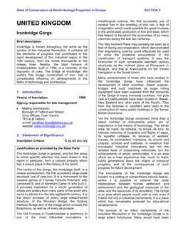 Section II: Summary of the Periodic Report on the State of Conservation