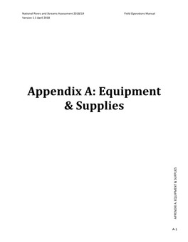Appendix A: Equipment & Supplies