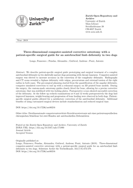 Three-Dimensional Computer-Assisted Corrective Osteotomy with a Patient-Specific Surgical Guide for an Antebrachial Limb Deformity in Twodogs