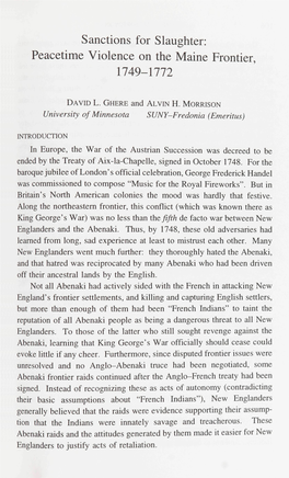 Peacetime Violence on the Maine Frontier, 1749-1772