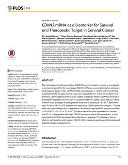 CDKN3 Mrna As a Biomarker for Survival and Therapeutic Target in Cervical Cancer
