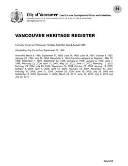 Vancouver Heritage Register