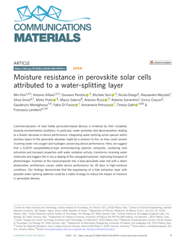 Moisture Resistance in Perovskite Solar Cells Attributed to a Water-Splitting Layer