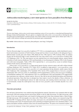 Anthracoidea Transberingiana, a New Smut Species on Carex Pauciflora from Beringia