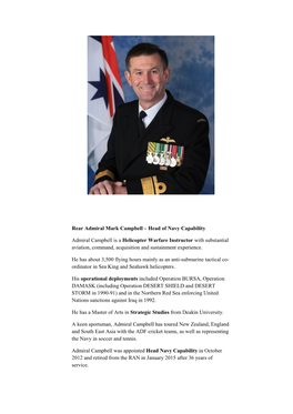 Rear Admiral Mark Campbell – Head of Navy Capability