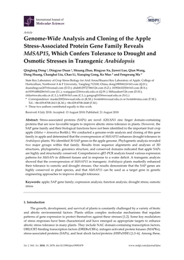 Genome-Wide Analysis and Cloning of the Apple Stress-Associated