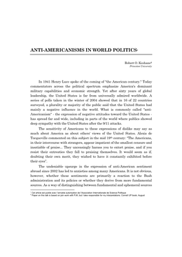 Anti-Americanisms in World Politics1