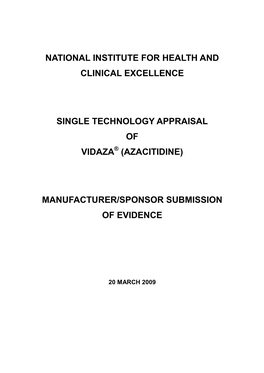 (Azacitidine) Manufacturer/Sponsor Submission of Evidence