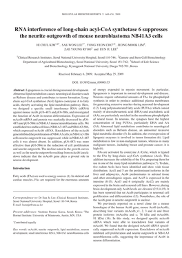 RNA Interference of Long-Chain Acyl-Coa Synthetase 6 Suppresses the Neurite Outgrowth of Mouse Neuroblastoma NB41A3 Cells