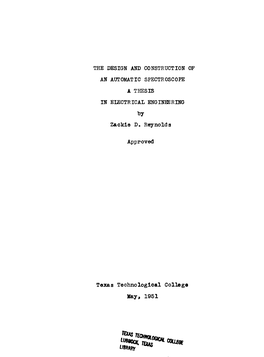 The Design and Construction of an Automatic Spectroscope a Thesis in Electrical Engineering