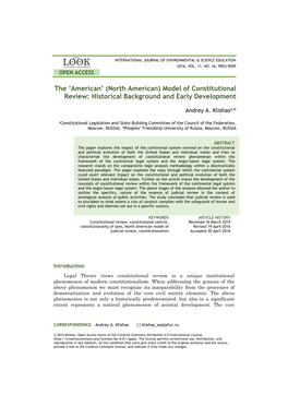 (North American) Model of Constitutional Review: Historical Background and Early Development